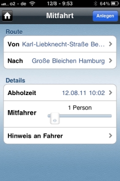 Flinc Mitfahrt erstellen