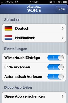 iTranslate Einstellungen